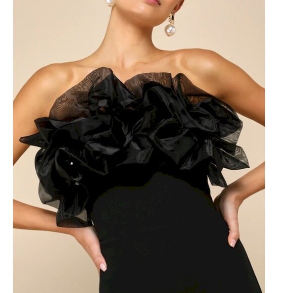 Lulus Evening Excellence Black Ruffled Strapless Mermaid Maxi Dress Large New - Picture 3 of 5